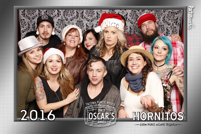 Dirty Oscar's Annex in Tacoma shut their doors on a Monday night in December 2016 so their staff could let their hair down and party with their friends and other VIPs, and pose for their close up in a photo booth sponsored by Hornitos Tequila and Jim Beam. Tonight We PartyBooth! Seattle Photo Booth ©2016 PartyBoothNW.com